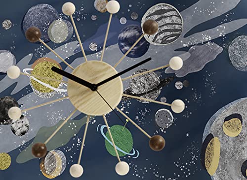 Shisedeco Art Ball Clock In Wood And Bamboo, Decorative Modern Silent Wall Clock For Home,Bedroom,Kitchen,Living Room,Office Etc. - Creative Wooden Mid Century Retro Design (Wood Bamboo Natural) #TOP1