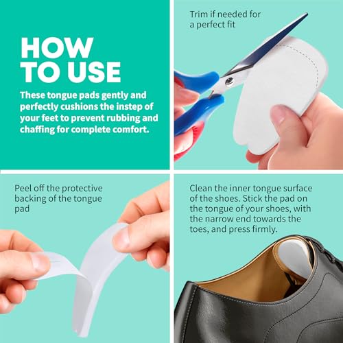 Image of COMFWALK Felt Tongue Pads for Shoes - Soft Self-Adhesive Shoe Inserts | White, 3 Pairs