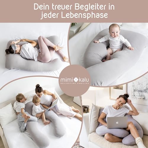 mimi kalu® DAS ORIGINAL Seitenschläferkissen mit Memory Foam [Formstabil] inkl. 100% Soft-Cotton Bezug und Schlafmaske | Schwangerschaftskissen zum Schlafen | Stillkissen | Kuschelkissen
