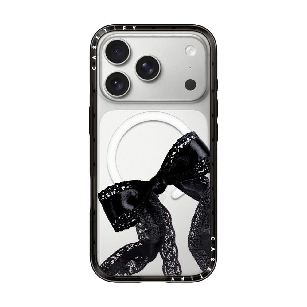 CASETiFY コンパクト iPhone 17 Pro ケース [MagSafe対応/薄型 軽量/耐衝撃] - Lace Organza Ribbon - クリア ブラック