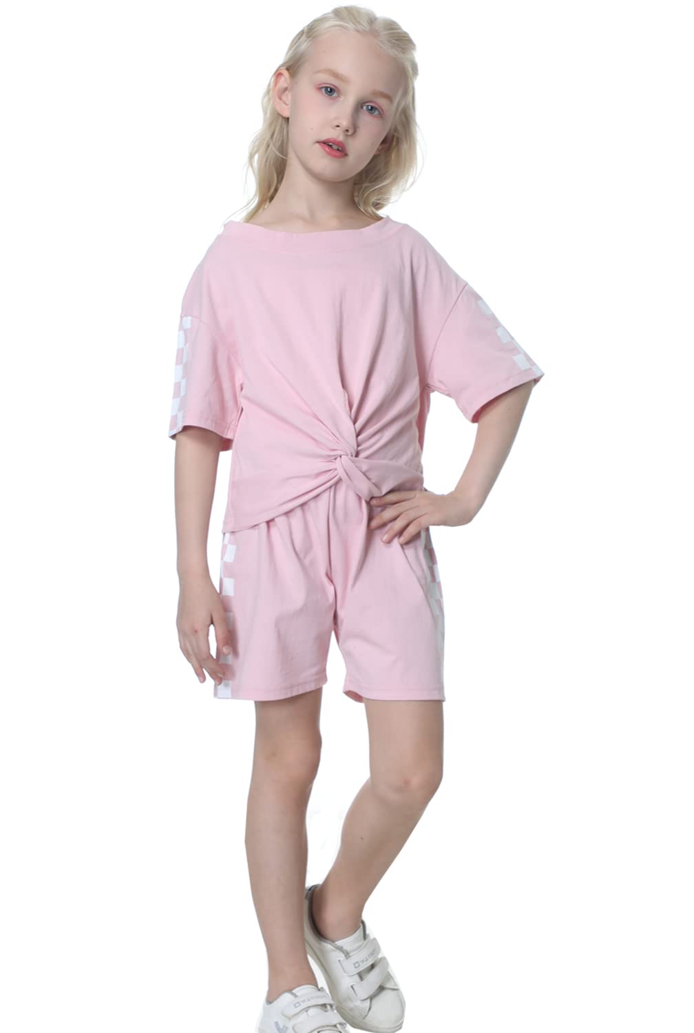 Girls Cotton Plaid Shorts Set Summer Tie Dye Clothing Sets Tracksuit