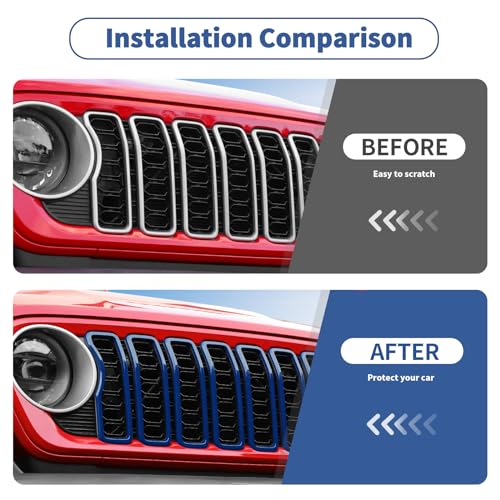 Image of Linskip for 2024-2025 Jeep Wrangler JL 4XE & Gladiator JT Grille Inserts, Meshless Grille Bezel Covers for Jeep Wrangler Sport Rubicon Sahara Willys Mojave Rubicon,Exterior Accessories(Blue)