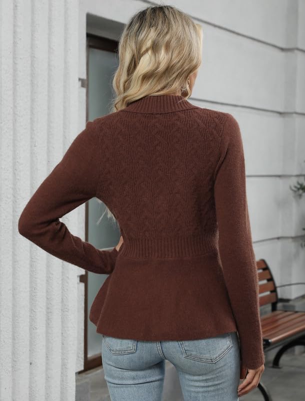 ZAFUL Womens Peplum Cardigan Fall Button Down Knit Long Sleeve Open Front Textured Crochet Shawl Lapel Sweater Trendy 2026 - Image 4