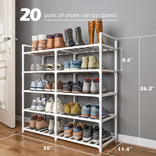 Bambooster 5 Tier Shoe Rack For Closet Free Standing Shoe Organizer Stackable Storage For Entryway White #TOP1