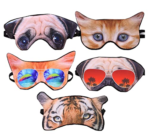 5 Pack Cute Animal Funny Sleep Eye Mask for Sleeping Cat Dog Soft Plush Blindfold Sleep Masks Eye Cover Eyeshade for Kids Girls Men Women Plane Travel Nap Night Sleeping Multicolored