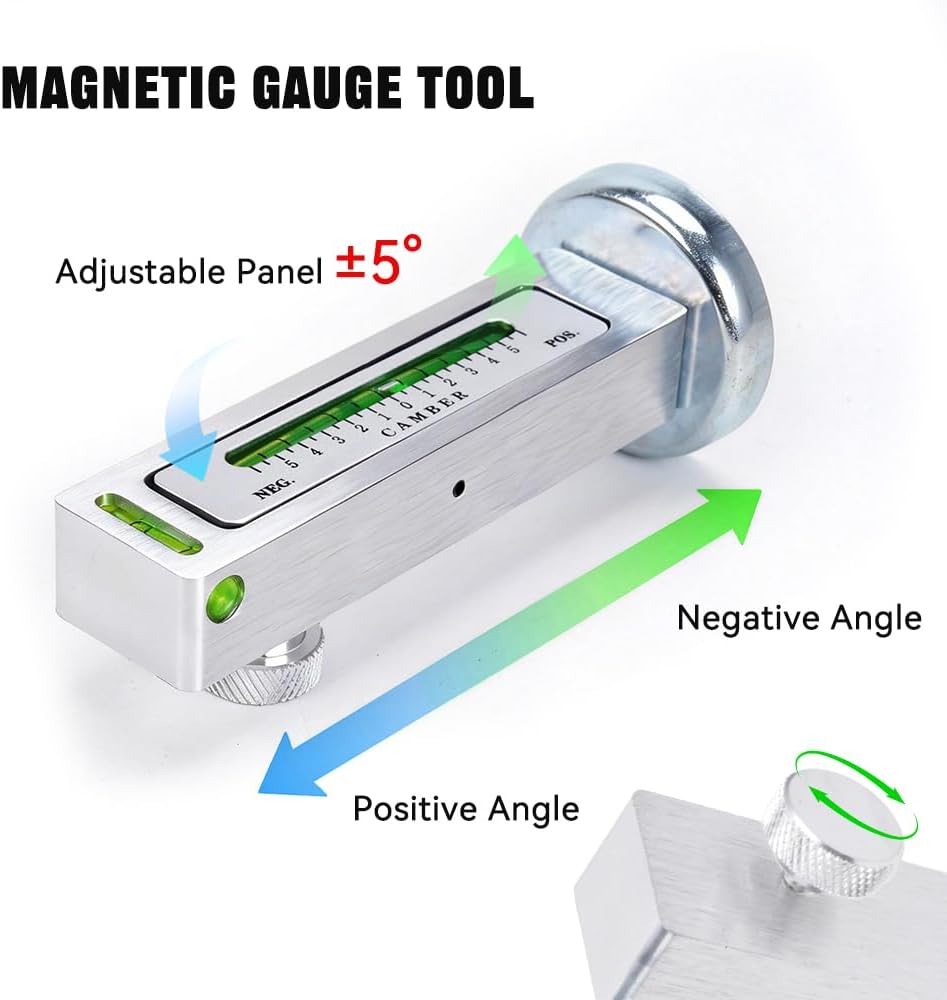 BARTOO Magnetic Camber Caster Pillar Gauge Aluminum Wheel Alignment Tool | Aluminum Alloy, 2-Pack, Magnetic Mount, Adjustable -5° to +5°, Fits Cars Trucks RVs Tire Repair, Silver