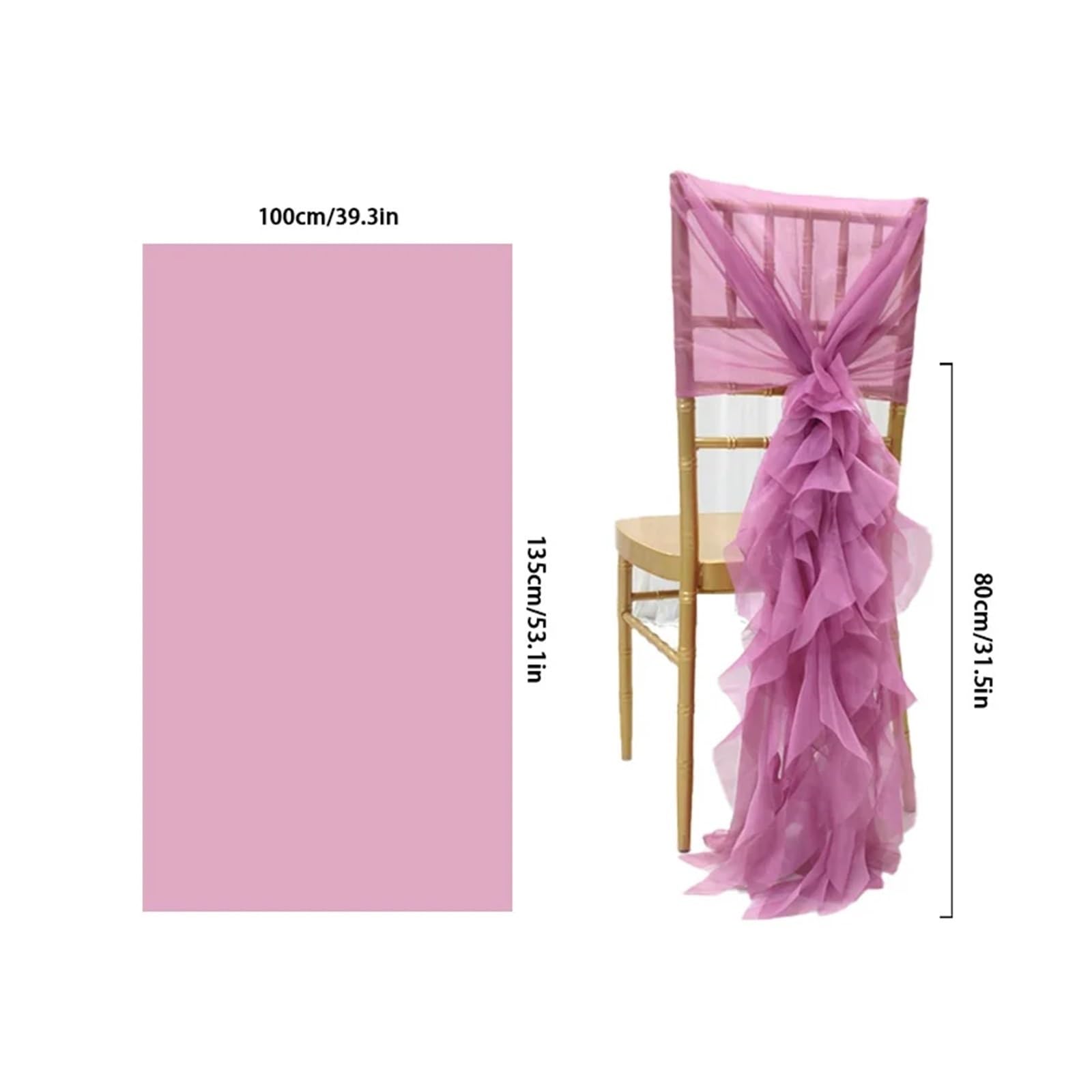 Wstążki i kokardki na krzesła, Szarfy na krzesła Przezroczyste falbany Organza Dekoracja bankietowa wielokolorowa(Pink)