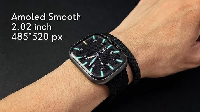 M59 Pro Max Smartwatch on a wrist, displaying time and fitness data on its 2.02-inch AMOLED screen.