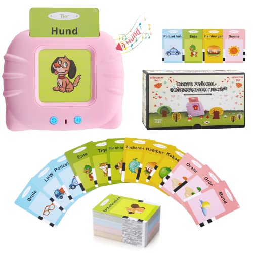 Alemán estándar, Tarjetas educativas parlantes para niños pequeños de 1 a 6 años, 112 Hojas con 224 Palabras, Juguetes educativos audibles, Juguetes interactivos para niños y niñas Rosa
