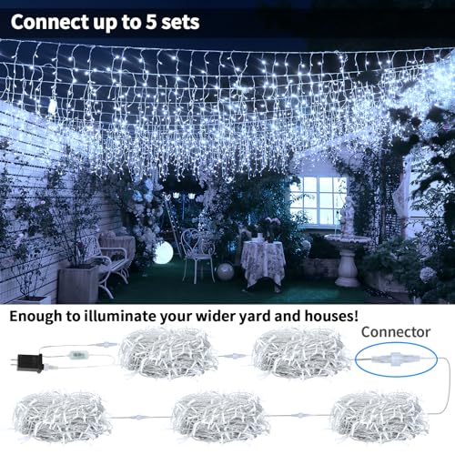 Luces de carámbano 600 LED para exterior 76 pies miniatura 5
