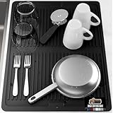 GORILLA GRIP 100% BPA-Free Patented Silicone Dish Drying Mat for Kitchen Counter, 18x24 Inch, Water Catching Ribbed Design, Easy Clean Waterproof Sink Liner, Heat Resistant, Fits Under Rack, Black