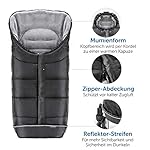Zamboo Winter-Fußsack für Kinderwagen, Sportwagen & Buggy mit Anti-Rutschschutz, weicher Deluxe-Thermo-Fleece, Mumien-Kapuze, Reflektorstreifen & Tasche - Schwarz Grau