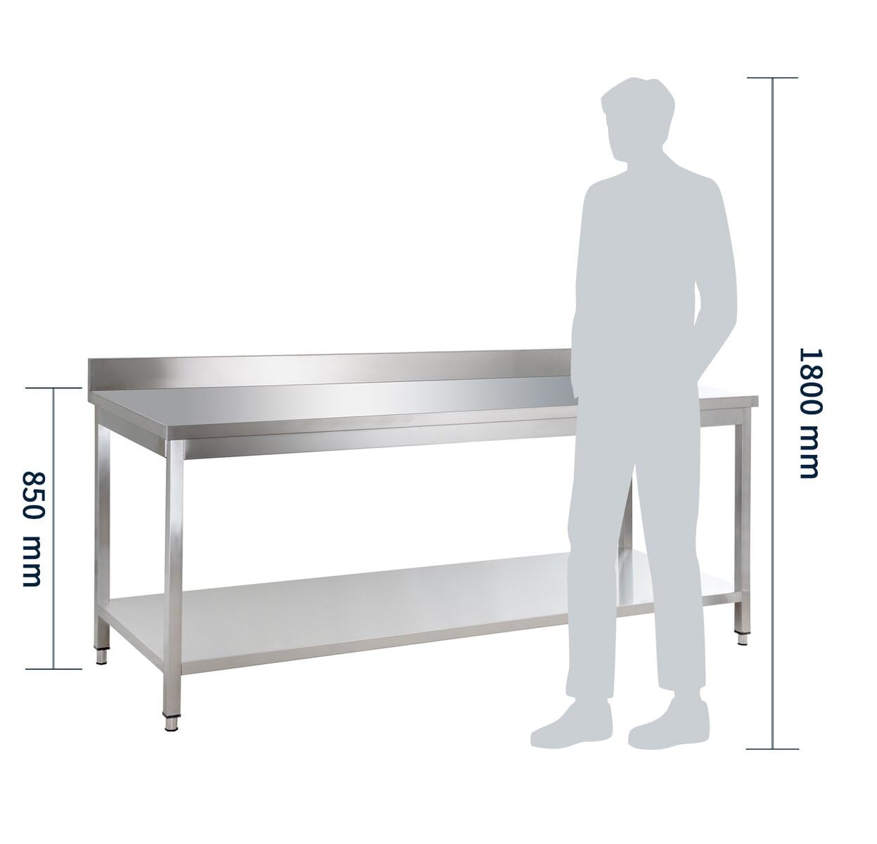 GastroHero Edelstahl Arbeitstisch I Arbeitstisch 100x60 cm mit Grundboden I ohne Aufkantung I Edelstahltisch für Gastronomie I Gasto Tisch AISI 201 (2000 x 700 x 850 mm, mit Aufkantung)
