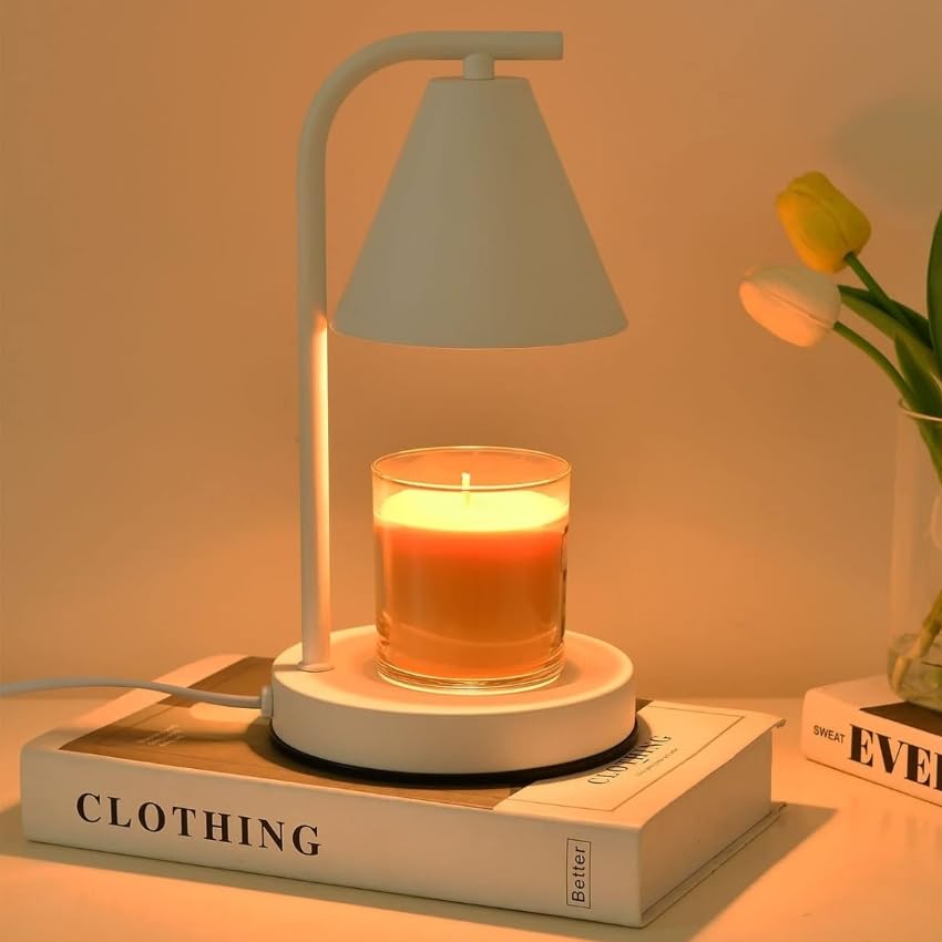 Candle Warmer Lamp, Electric Candle Lamp Warmer Birthday for Mom Women Home Bedroom Decor Dimmable Wax Melt Warmer for Scented Wax with 2 Bulbs, Jar Candles (White)