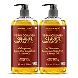 Majestic Pure Natural Cellulite Massage Oil, Unique Blend of Massage Essential Oils - Improves Skin Firmness, More Effective Than Cellulite Cream, 8 fl oz. Set of 2