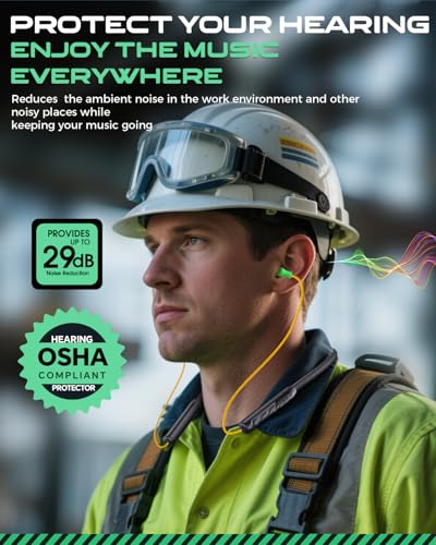 Image of MIPEACE Bluetooth Earplug Headphones, Neckband Wireless Earbuds earplugs-29db Noise Reduction isolating in-Ear earplug Earphones and Controls,IPX5 sweatproof,19+Hour Battery(Yellow & Green)