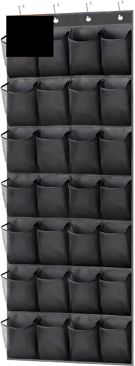Over The Door Shoe Rack Organizer with Large Mesh Pockets, 24 Pockets for 12+ Shoes, Hanging Closet Storage, SpaceSaving(White 28grids)