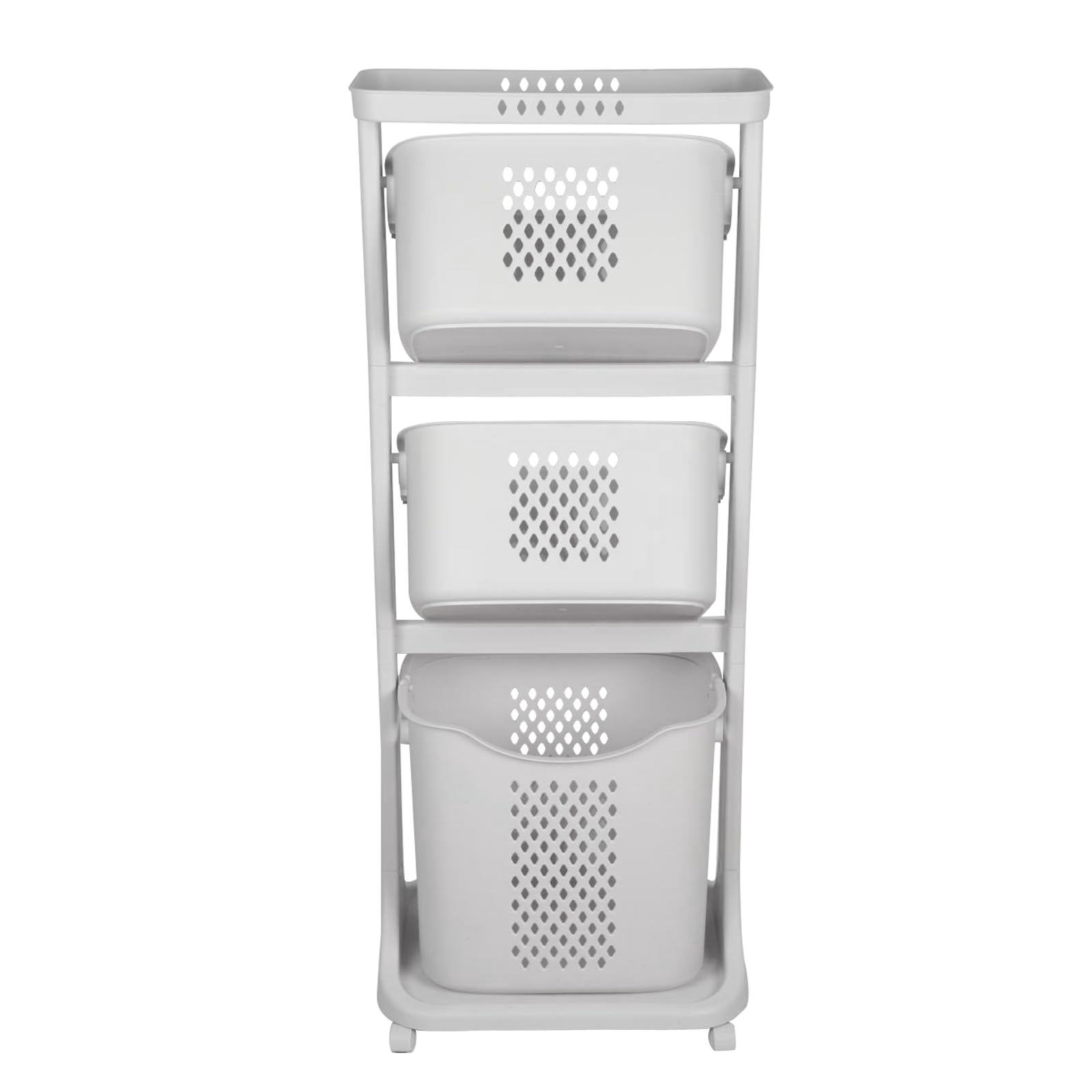 Cesto portabiancheria, Carrello portaoggetti da cucina, Cestino per biancheria con 3 cestini rimovibili, con ruote, moderno, speciale per bagno e lavanderia, per giocattoli, 44 x 33 x 110 cm (1 pezzo