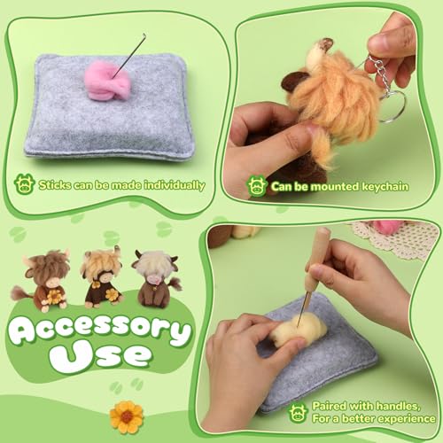 Image of Yizzvb Needle Felting Kit, Highland Cow Family Needle Felting Kits for Beginners Adult with Instruction, Wool, Felting Needles, Felting Pad, Wool Felting Kits for Beginners DIY Home Decoration