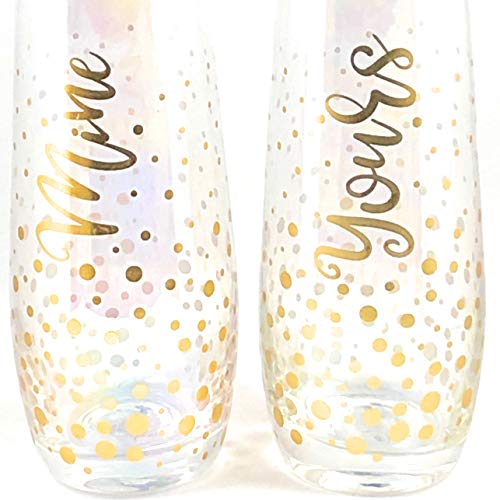 Elegant Stemless Champagne Glass, Set of 2, 8 Ounces Mine Yours Confetti
