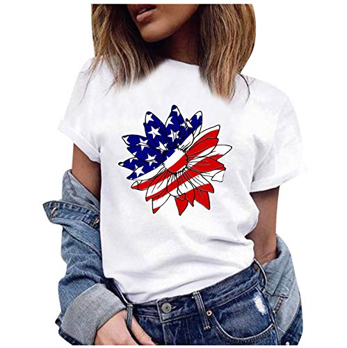 Womens 4th of July Outfit American Flag Tops for Women Funny t Shorts for Women Blouses for Tunics Tops and Blouses Tank Tops for Women Tops and Blouses White#11 L