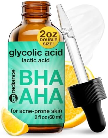 Go Radiance 2X Bigger 2oz Glycolic Acid Exfoliant, 5% AHA BHA Serum with Salicylic & Lactic Acid for Acne-Prone Skin, Gentle Peel for Oil Control & Pore Refining