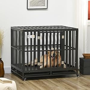   PawHut-Heavy-Duty-Dog-Crate-Metal-Kennel-and-Cage-Dog-Playpen-with-Lockable-Wheels-Slide-out-Tray-and-Anti-Pinching-Floor-41-x-295-x-35