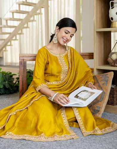 Image of SKYLEE Rayon Chikankari Embroidery Anarkali Kurta Set with Dupatta