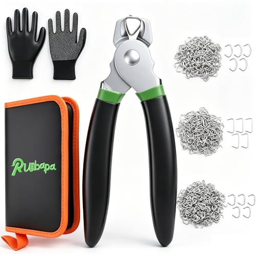 Image of 620 Pcs Hog Rings with Straight Hog Ring Pliers Kit with Leather Tool Kit, 3 /4 inch 1 /2 inch 3 /8 inchGalvanized Hog Rings for Animal Pet Cages、Ropes、Bagging、DIY Craft、Furniture