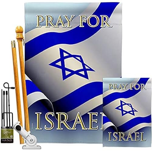 Pray for Israel Bandera de Israeli Banner Bracket Set Flag Wooden Poles for Outside House Wood Stand Outdoor Garden Wall Tapestry Sign Grandma Gifts Home, Jewish Decorations Made In USA