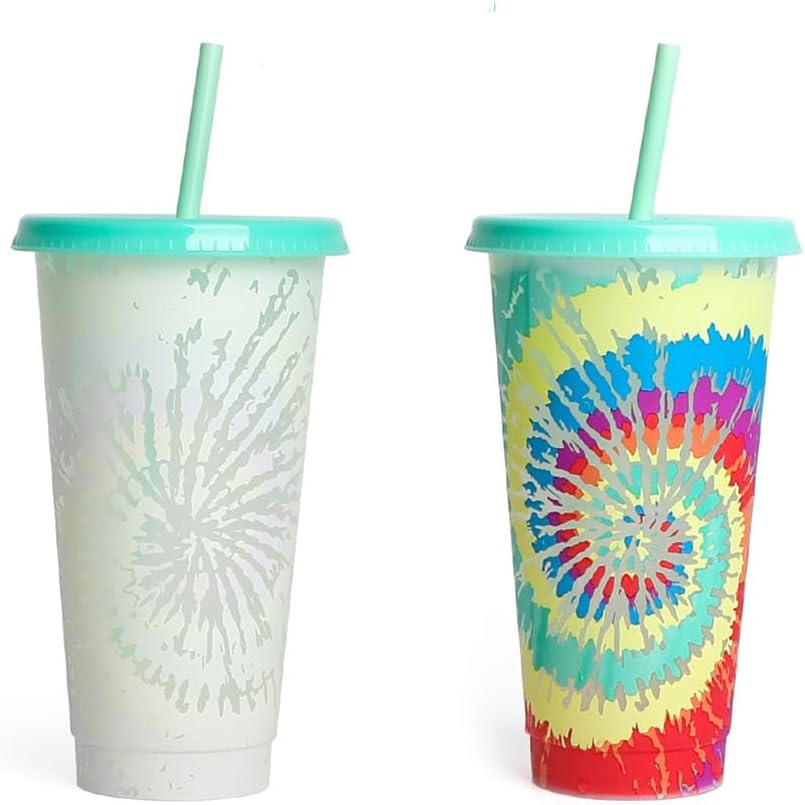 Color Changing Cups with Lids and Straws Reusable Plastic
