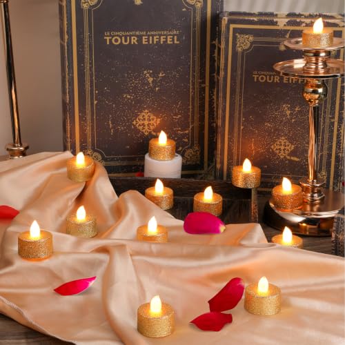 Image of Mudder 48 Pieces Gold Tea Lights LED Candles Tealights Battery Flameless
