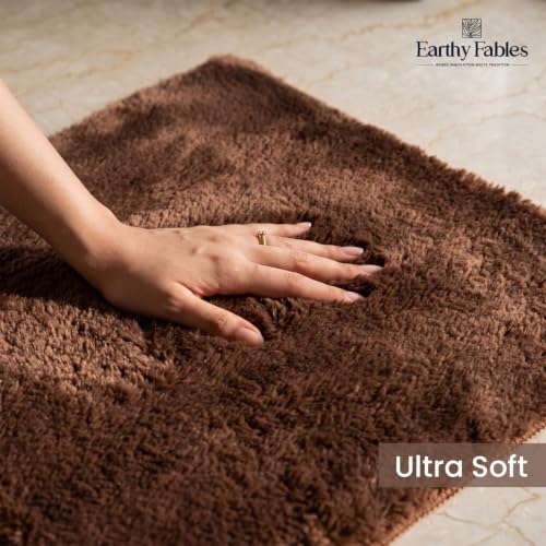 Image of Earthy Fables Plush Microfiber Bath Mat, Quick Dry, Anti-Skid, Water Absorbent, Non-Slip, Machine Washable Floor Rug, Shower Mat, Door Mat for Bathroom, Bedroom, 75 x 45 cm - Brown