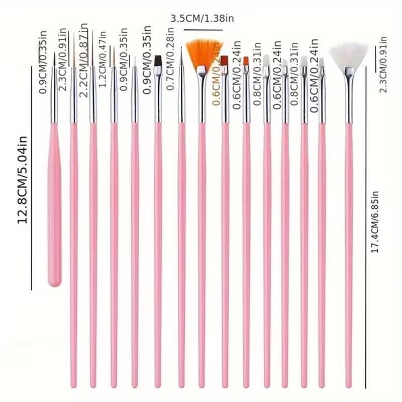 20pcs Nail Art Brush Set Professional Nail Design Brushes for Gel Polish, Acrylic Painting, Dotting and Carving, Flat Fan Liner Detail Nail Brushes Manicure Nail Tools Kit