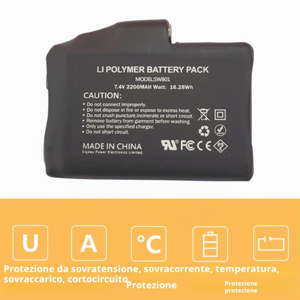 Riloer Batteria Ricaricabile ai Polimeri di Litio - Batterie 7.4V 2200mAh per Guanti Riscaldati Calze Cappelli, Interfaccia Femmina DC 3.5x1.35MM