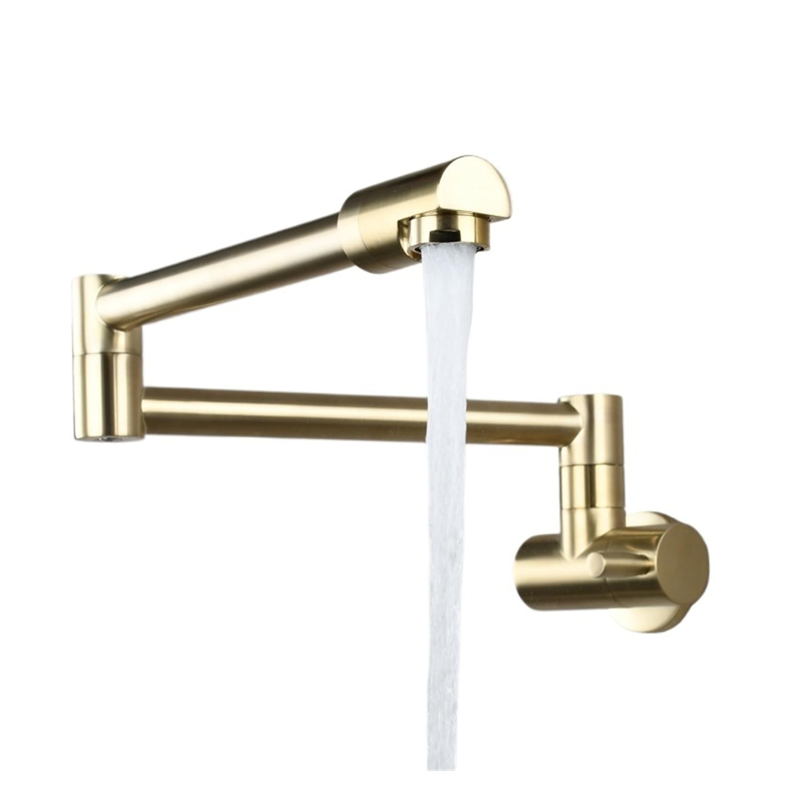 ZQFHSX Brass Kitchen Faucet, Wall Mount Single Cold Hole Mixer Rotate Fold Faucet Chrome Tap for Most Scenarios(Brushed Gold)