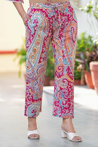 Image of Pistaa's Women Pure Cotton Paisley Printed A-Line Kurta with Pants Set