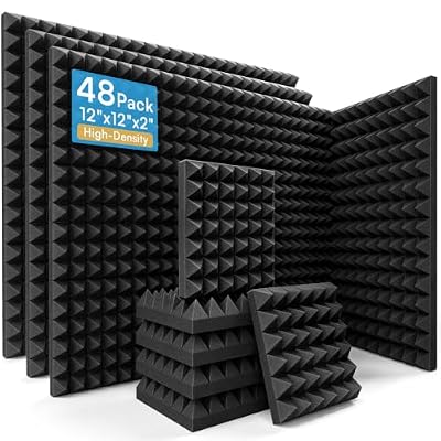 AUSLET 48 Pack Pyramid Acoustic Foam Panels, 12" x 12" x 2", Black