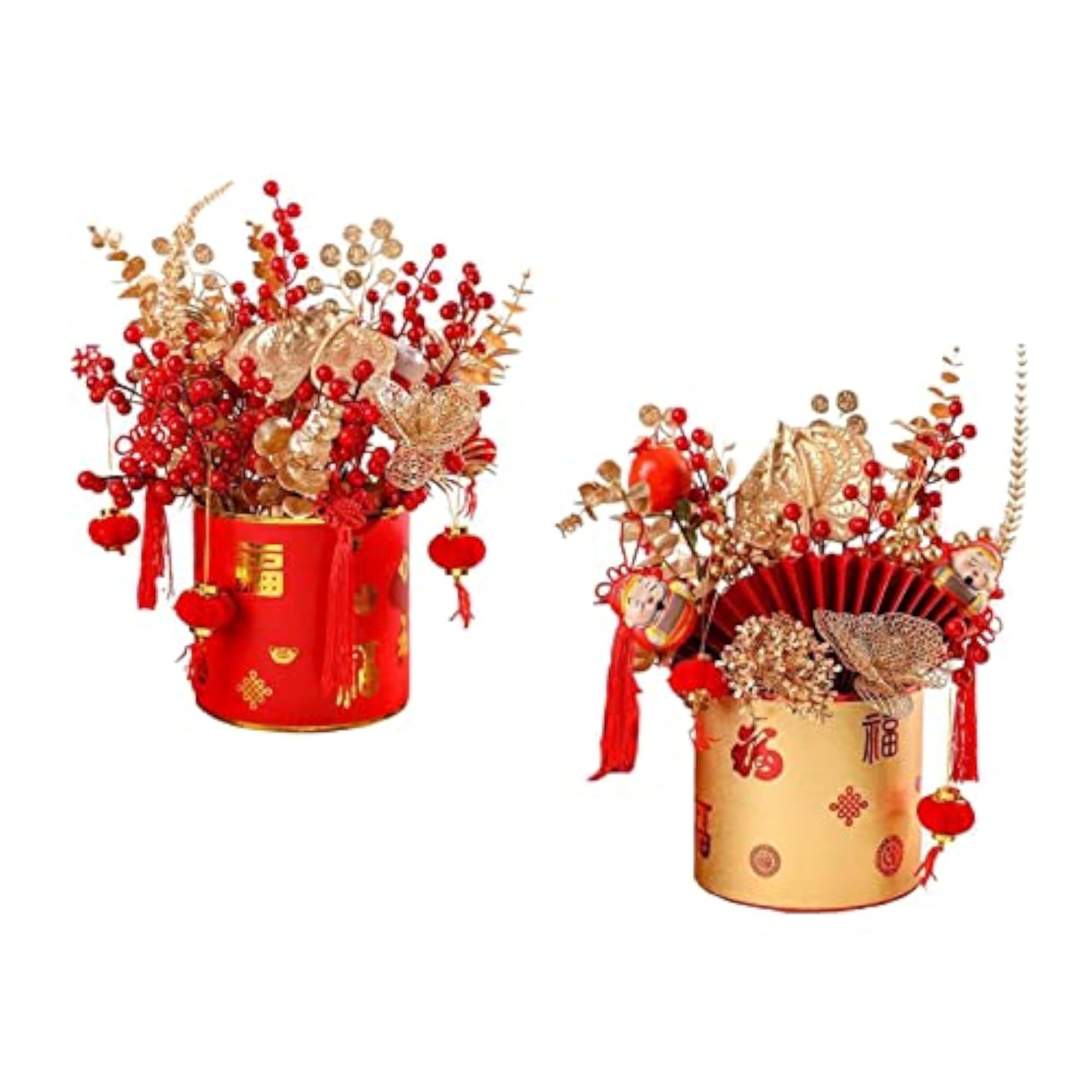 Simulation Red Berries Flowerpot Feng Shui Decoration