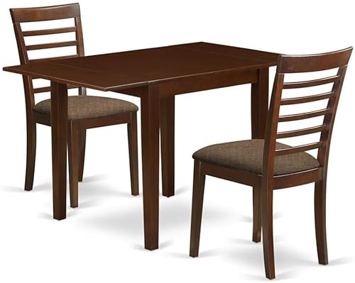 East West Furniture NDML3-MAH-C - Juego de comedor de 3 piezas que contiene una mesa de comedor rectangular con gotas y 2 sillas de cocina tapizadas