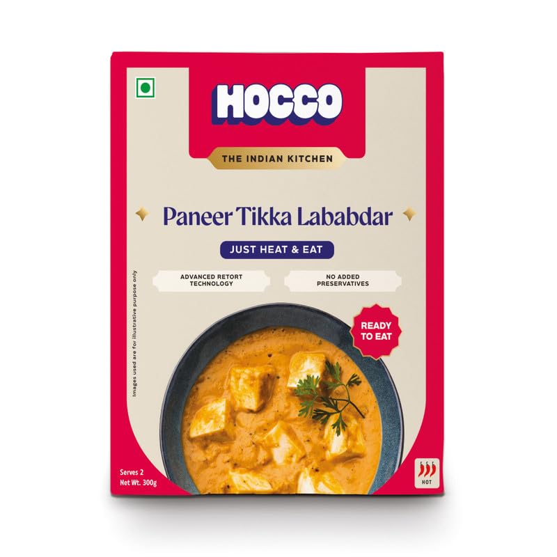 HOCCO Ready to Eat Paneer Tikka Lababdar | Just Heat and Eat | Pure Veg Indian Food |Ready to Eat Meal | No Added Preservatives & Colours | Meal Ready in 5 Mins | Serves 2-300g