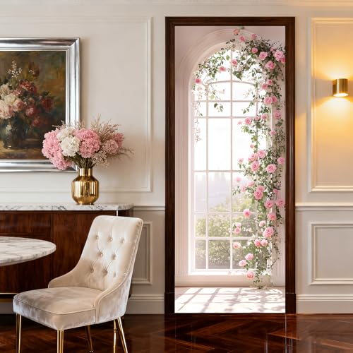 Image of Nuxovilar Romantic Floral Arch Door Stickers Peel Stick PVC 30.3x78.7 in