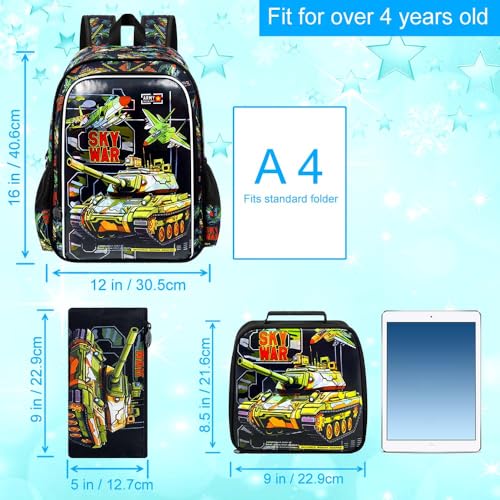 Image of HPJGD 3PCS Tank Backpack for Kids, Water Resistant Boys Bookbag Set with Lunch Box, Cool School Bag for Elementary Preschool Toddler - Green Tank