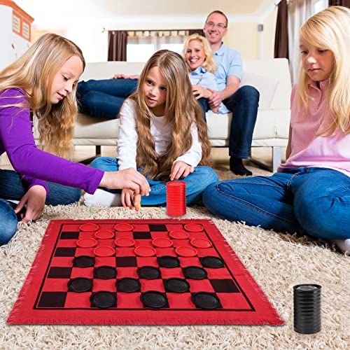 Giant Checkers Board Games 3 In 1 Tic Tac Toe Board Game For Adults & Kids With 24 Checker Pieces Reversible Rug - Indoor And Outdoor Games For Family & Party -Gift Ideas For Teen Boys, Kids & Adults #TOP3