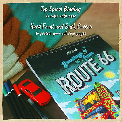 ColorIt Livro de colorir adulto Route 66, 50 paradas icônicas, pontos turísticos e placas ao longo d