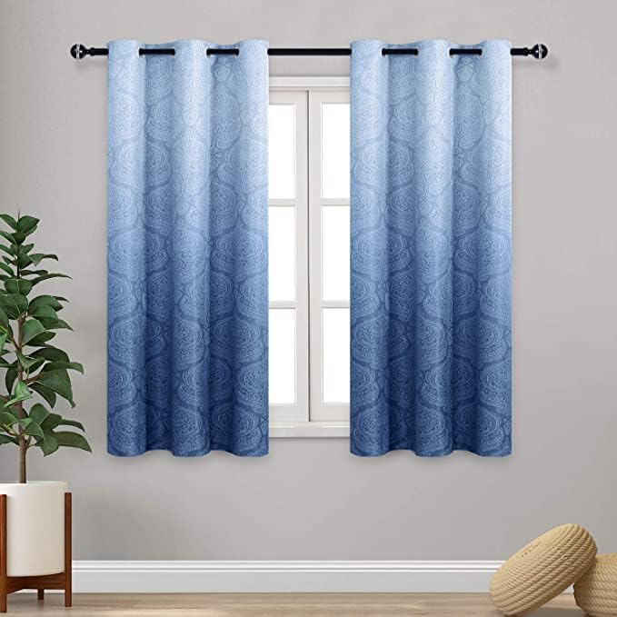 DWCN Blackout Curtains Color Gradient Gradually Changed Decorative Ring Top Eyelet Window Elegance for Bedroom Livingroom Nursery Room 2 Panels,46" Wx54 L Navy Blue