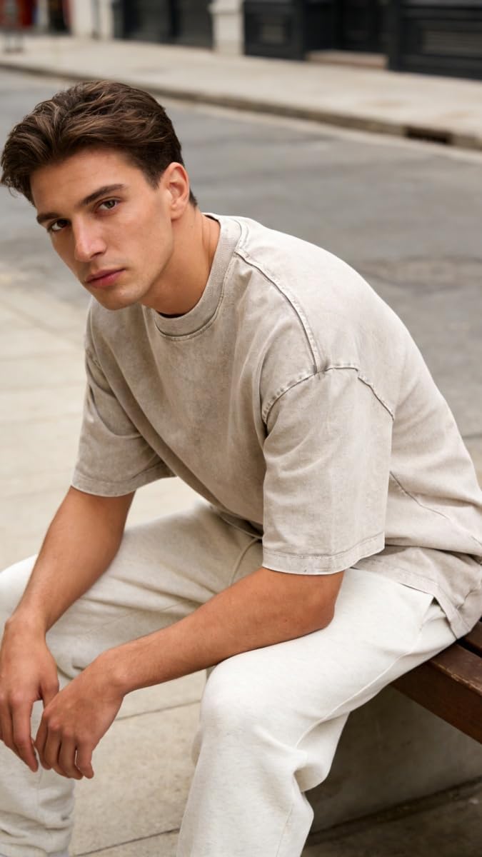 4 Pcs Men Oversized T-Shirts Heavyweight Cotton Gym Tee Vintage Acid Wash Unisex Workout T Shirts Loose Fit - Image 5