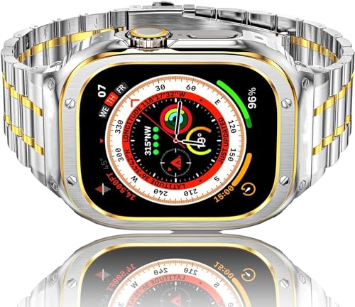 HASLFM Stainless Steel Straps with Case Compatible for Apple Watch 49mm Series Ultra 3/2/1