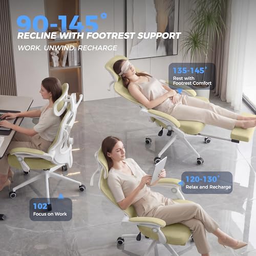 Image of CYKOV Ergonomic Office Chair with Footrest - Adjustable Lumbar Support & Headrest, 90-135 Reclining Mesh Back Computer Chair - Home Office /Gaming, 350lbs Capacity