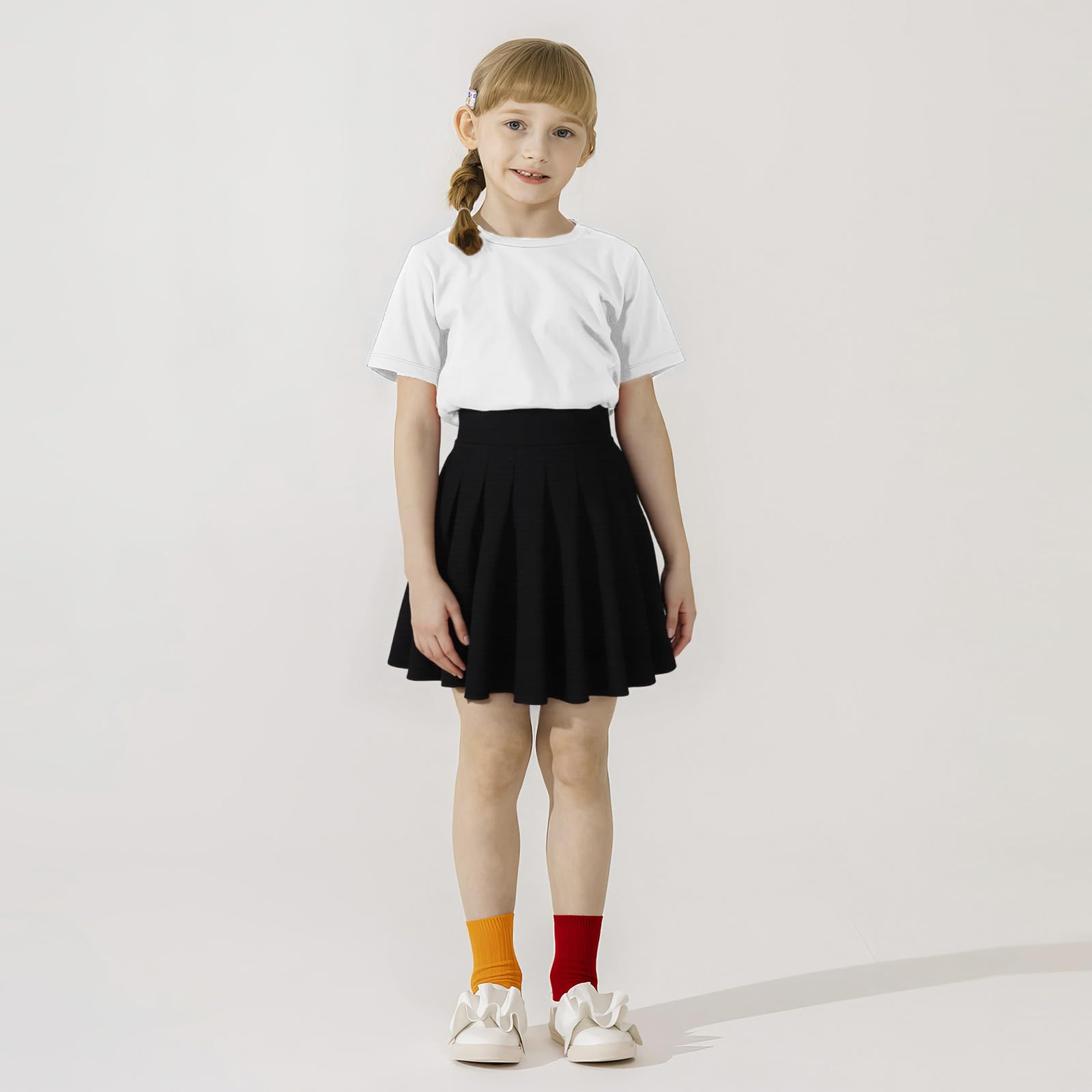 KAKU NANAU Falda Corta Plisada para Niñas 9-14 Años Cintura Alta Elástica Negro Blanco Rojo Rosa